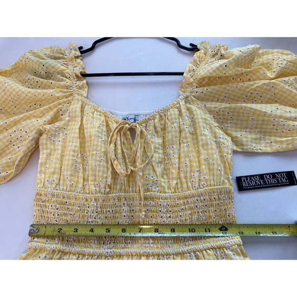 NY&C Yellow Eyelet Lace Milkmaid Dress Size Small Summer Gingham Puff Sleeve NEW - Picture 7 of 12